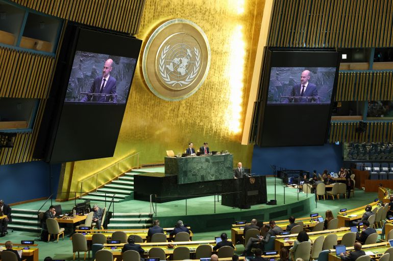 France's Foreign Minister Jean-Noel Barrot speaks during the 11th Review Conference of the Treaty on the Non-Proliferation of Nuclear Weapons (NPT) at the United Nations Headquarters in New York on April 27, 2026. (Photo by ANGELA WEISS / AFP)