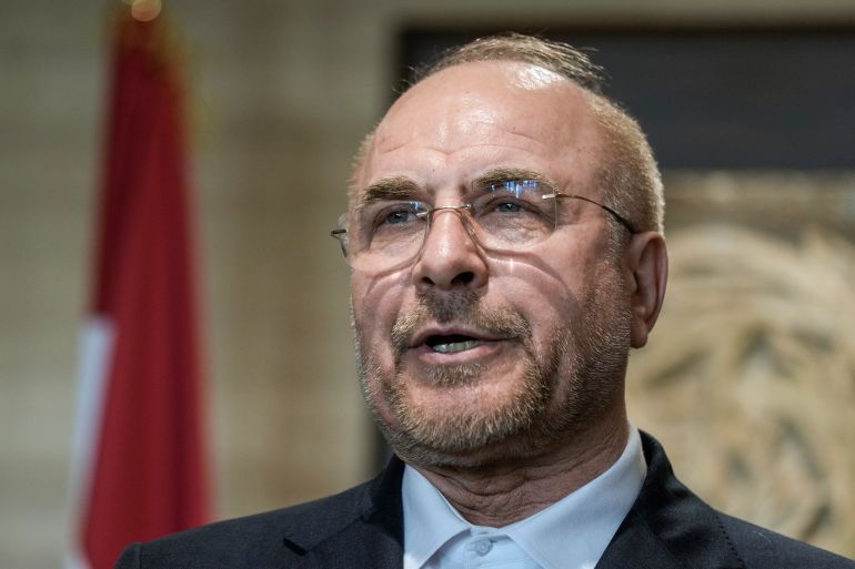 ap_69baeb4ec2d6d-1773857614 Iran's parliament speaker Mohammad Bagher Qalibaf, speaks during a press conference in Beirut, Lebanon, Saturday, Oct. 12, 2024. (AP Photo/Bilal Hussein)