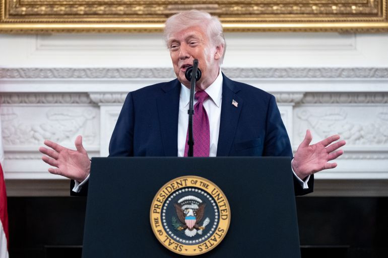 ap_69e9254a1596a-1776887114 President Donald Trump speaks during an event for NCAA national champions in the State Dining Room of the White House, Tuesday, April 21, 2026, in Washington. (AP Photo/Alex Brandon)