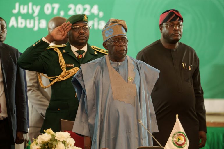 Nigeria's President and the chairman of ECOWAS Bola Ahmed Tinubu attends the Economic Community of West African States (ECOWAS) summit in Abuja, Nigeria July 7, 2024. REUTERS/Marvellous Durowaiye