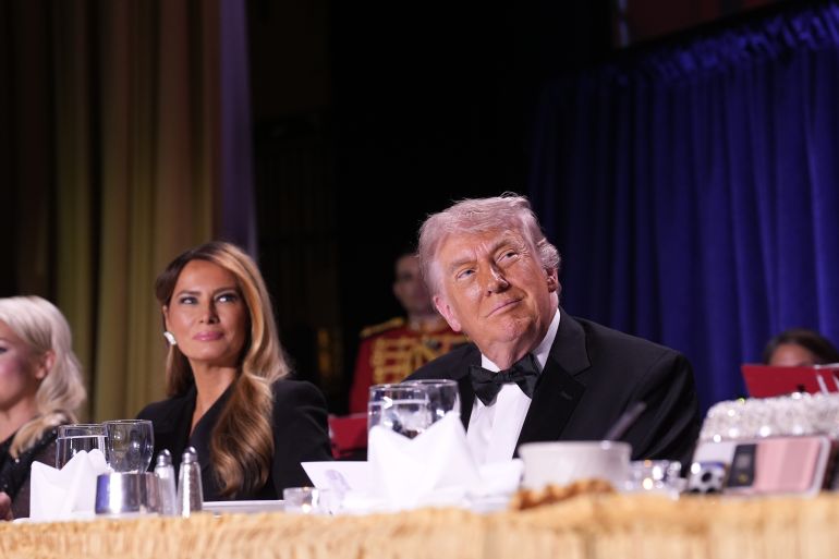 epa12914515 First lady Melania Trump (L) and US President Donald Trump participate in the White House Correspondents' Association Dinner in Washington, DC, USA, 25 April 2026. EPA/Yuri Gripas / POOL