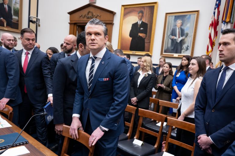 epa12922084 US Secretary of Defense Pete Hegseth arrives before Joint Chiefs of Staff Chair Dan Caine and Under Secretary of Defense (CFO), Jules Hurst III also testify before the House Armed Services Committee in the Rayburn House Office Building in Washington, DC, USA, 29 April 2026. Hegseth was there to request 1.5 trillion US dollars for the Pentagon’s defense budget in fiscal 2027. EPA/LUKE JOHNSON