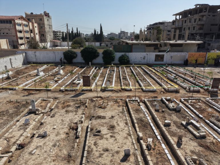 ZAMALKA, SYRIA - AUGUST 21: The mass graves of victims of the former Syrian regime's massacares, on August 21, 2025 in Zamalka, Syria. On 21 August 2013 President Bashar al-Assad ordered strikes on two opposition-controlled areas of Ghouta, in the suburbs around Damascus. The rockets contained the chemical nerve agent Sarin which went on to kill up to 1700 people. The attack was the deadliest use of chemical weapons since the Iran-Iraq War. (Photo by Ali Haj Suleiman/Getty Images)