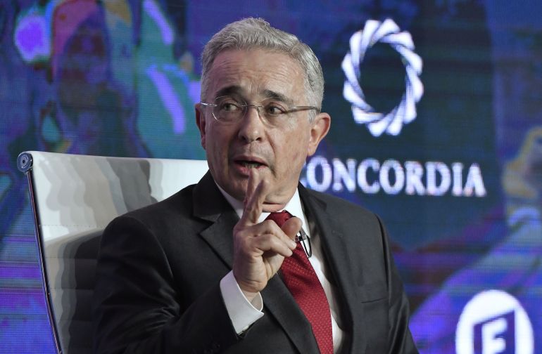 getty_69f160e107-1777426657 BOGOTA, COLOMBIA - MAY 13: Alvaro Uribe Velez, Former President of Colombia attends the panel 'Unveiling Populism in Latin America: Lessons for Democracyt' during the afternoon session at the 2019 Concordia Americas Summit in Bogota on May 13, 2019. (Photo by Gabriel Aponte/Getty Images for Concordia Summit)