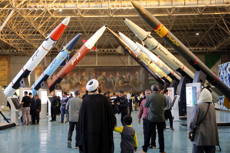 TEHRAN, IRAN - NOVEMBER 12: A view from the exhibition as Iran exhibits its missiles, satellite-carrying rockets and air defence systems, including the missiles and drones used in the Israeli attack, at the Aviation and Space Park Permanent Exhibition Centre of the Revolutionary Guards Army in capital Tehran, Iran on November 12, 2025. (Photo by Fatemeh Bahrami/Anadolu via Getty Images)
