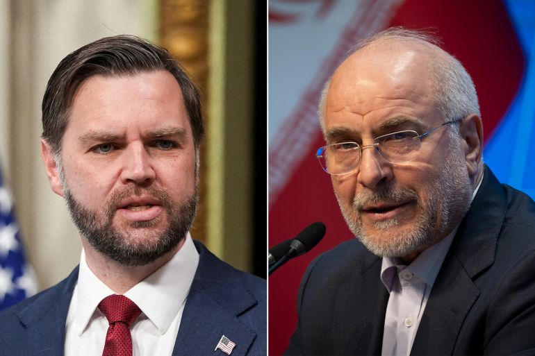 صورة تجمع جي دي فانس ورئيس البرلمان الايراني باقر قاليباف