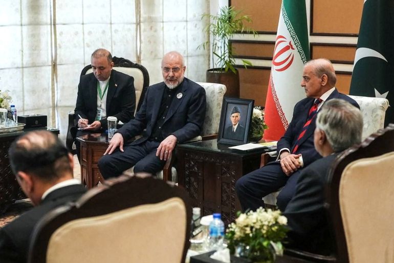 ghujyu5t-1775992609 Pakistan's Prime Minister Shehbaz Sharif meets with Iranian Parliament Speaker Mohammad Bagher Ghalibaf, as delegations from the United States and Iran are expected to hold peace talks, in Islamabad, Pakistan, April 11, 2026. Office of the Iranian Parliament Speaker/WANA (West Asia News Agency)/Handout via REUTERS ATTENTION EDITORS - THIS PICTURE WAS PROVIDED BY A THIRD PARTY. BEST QUALITY AVAILABLE.