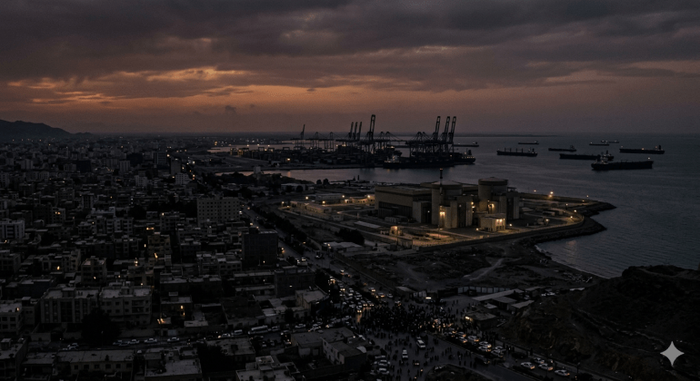 قطع الكهرباء عن الموانئ يؤدي إلى تعطيل الشحن والتجارة (مولدة بالذكاء الاصطناعي/الجزيرة)