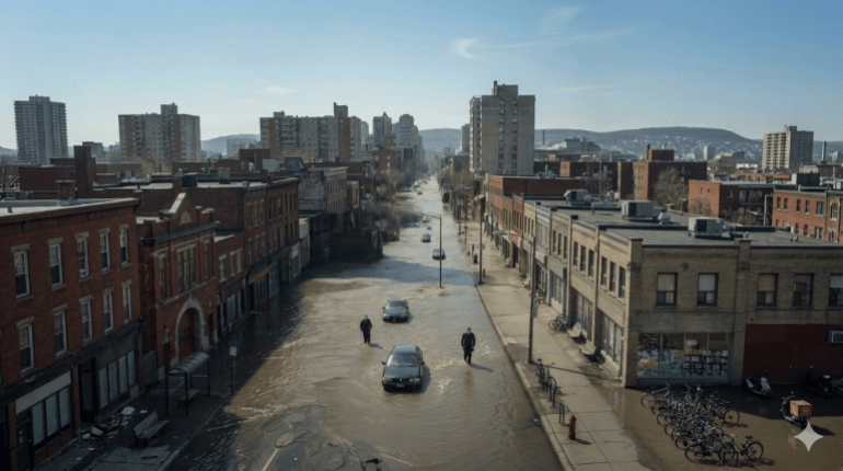 تعطل الكهرباء يتسبب في مشاكل تصريف المياه وحدوث تلوث بيئي (مولدة بالذكاء الاصطناعي/الجزيرة)