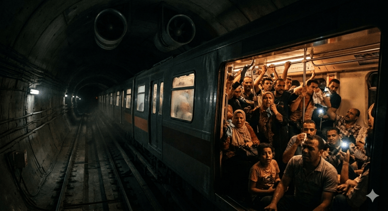 صورة تعبيرية عن أثر انقطاع الكهرباء عن محطات المترو وتوقف القطارات في باطن الأرض (مولدة بالذكاء الاصطناعي/الجزيرة)