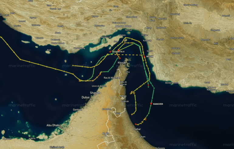 map-5-1776932940 بيانات ملاحية للسفن التي عبرت مضيق هرمز بعد قرار إيران إغلاقه مرة أخرى (مارين ترافيك)