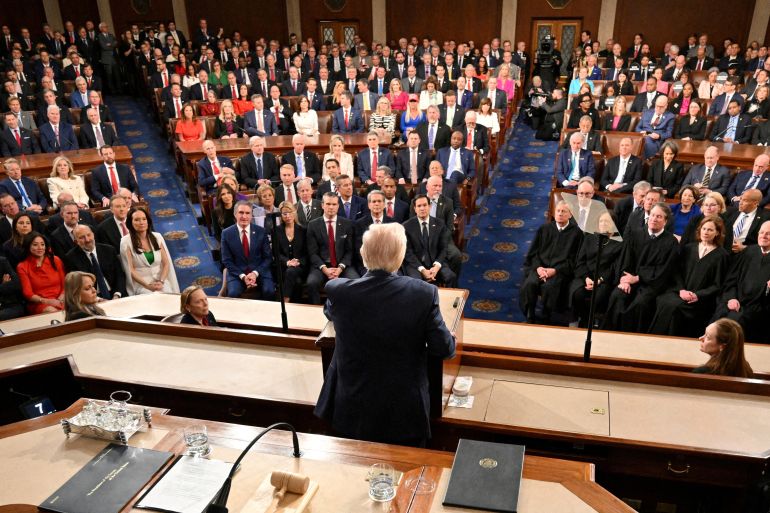 الكونفرس الأمريكي FILE PHOTO: US President Donald Trump speaks during an address to a joint session of Congress at the US Capitol in Washington, DC, on March 4, 2025. MANDEL NGAN/Pool via REUTERS/File Photo