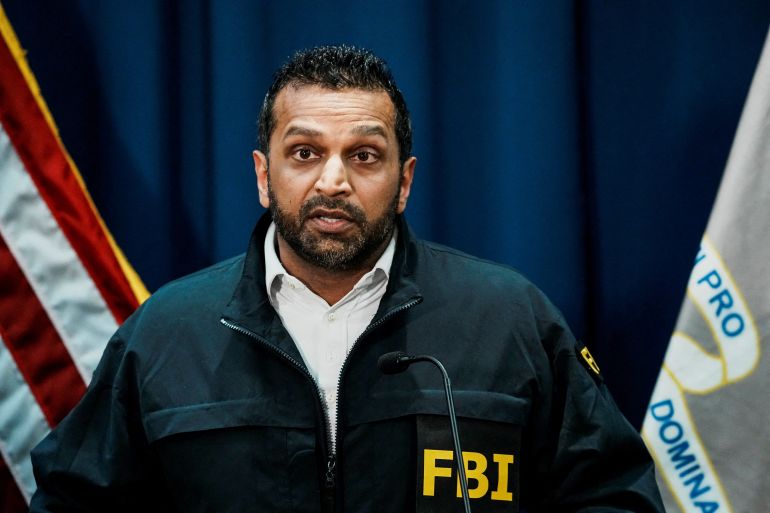FBI Director Kash Patel, speaks during a press conference related to arrests of NBA players and coaches for illegal gambling schemes, at the U.S. Attorney's Office in Brooklyn, New York, October 23, 2025. REUTERS/Eduardo Munoz