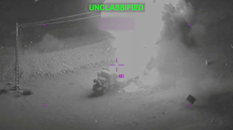 Smoke and fire rise from a vehicle following an explosion at an unknown location, which, according to the U.S. Central Command (CENTCOM), shows the U.S. strikes conducted as part of Operation Epic Fury, an attack by the United States and Israel on Iran, in this screengrab obtained from a handout video released on March 2, 2026. US CENTCOM via X/Handout via REUTERS THIS IMAGE HAS BEEN SUPPLIED BY A THIRD PARTY. MANDATORY CREDIT. TEXT OVERLAY AND BLURRING FROM SOURCE. Verification lines: Reuters was not able to independently verify the location and the date when the video was filmed. No older version of the video was found posted online before Monday (March 2)