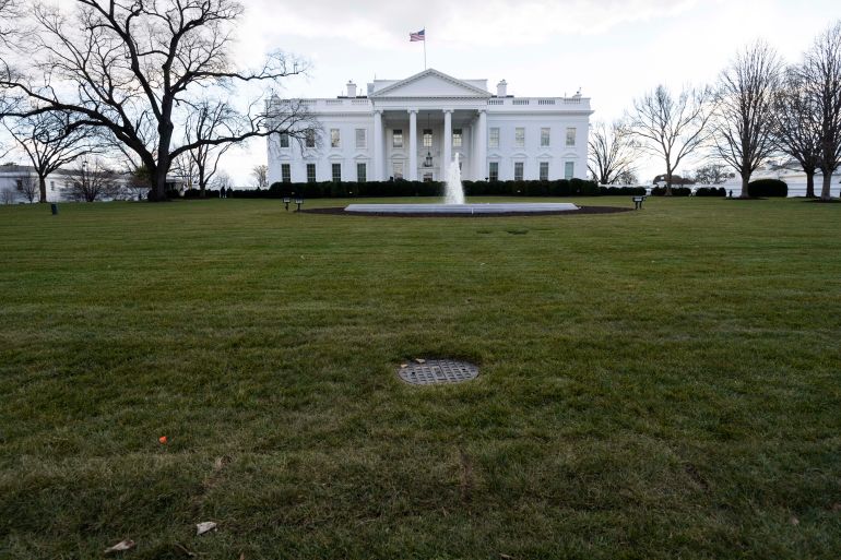 Jan 18, 2021; Washington, DC, USA; Exterior views of The White House. Security preparations continue around The White House and Lafayette Park in preparation for the inauguration of President-elect Joe Biden and Vice President-elect Kamala Harris. Mandatory Credit: Andrew P. Scott-USA TODAY