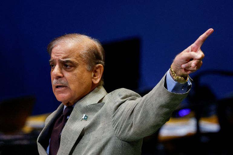 FILE PHOTO: Pakistan's Prime Minister Shehbaz Sharif gestures as he addresses the 80th United Nations General Assembly (UNGA) at U.N. headquarters in New York City, U.S., September 26, 2025. REUTERS/Kylie Cooper/File Photo