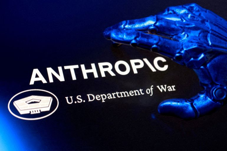 FILE PHOTO: "U.S. Department of War" and Anthropic logos are seen in this illustration created on March 1, 2026. REUTERS/Dado Ruvic/Illustration/File Photo