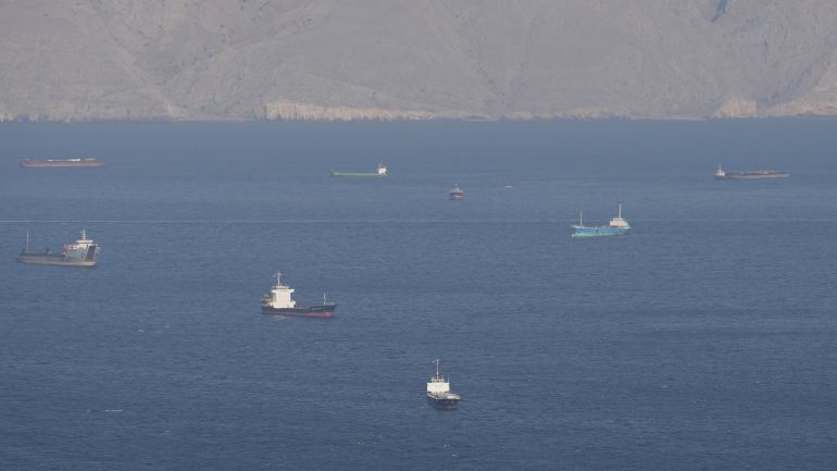 Ships and tankers in the Strait of Hormuz off the coast of Musandam, Oman, April 18, 2026. REUTERS