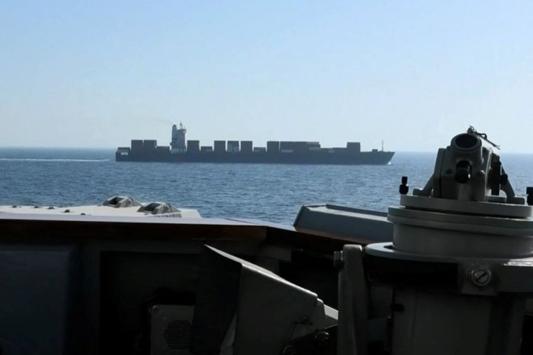 A view of Iranian-flagged cargo ship M/V Touska as the U.S. Navy Arleigh Burke-class Aegis guided missile destroyer USS Spruance conducts its interception in a location given as the north Arabian Sea, in this screen capture from a video released April 19, 2026. CENTCOM/Handout via REUTERS THIS IMAGE HAS BEEN SUPPLIED BY A THIRD PARTY. THIS IMAGE WAS PROCESSED BY REUTERS TO ENHANCE QUALITY, AN UNPROCESSED VERSION HAS BEEN PROVIDED SEPARATELY. VERIFICATION -Identity of the ship confirmed as Touska by shape which matched file imagery of the vessel. -Exact date not verified but no older version found posted online before April 19. -Vessel tracking data showed the most recent location of Touska near the Gulf of Oman on April 19.