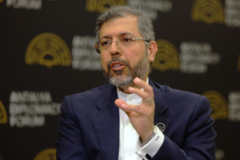 Iran's Deputy Foreign Minister Saeed Khatibzadeh talks during an interview with Associated Press at the Antalya Diplomacy Forum, in Antalya, southern Turkey, Saturday, April 18, 2026. (AP Photo/Riza Ozel)