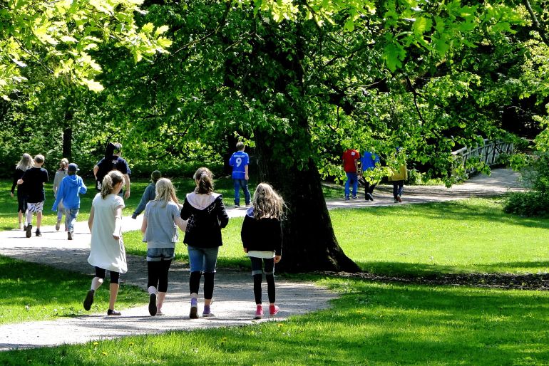 Espoo, Finland -05-31-2011: Finnish students enjoying physical education, PE, as an integral part of the Finnish education. Increasing physical activity and decreasing sedentary time among children