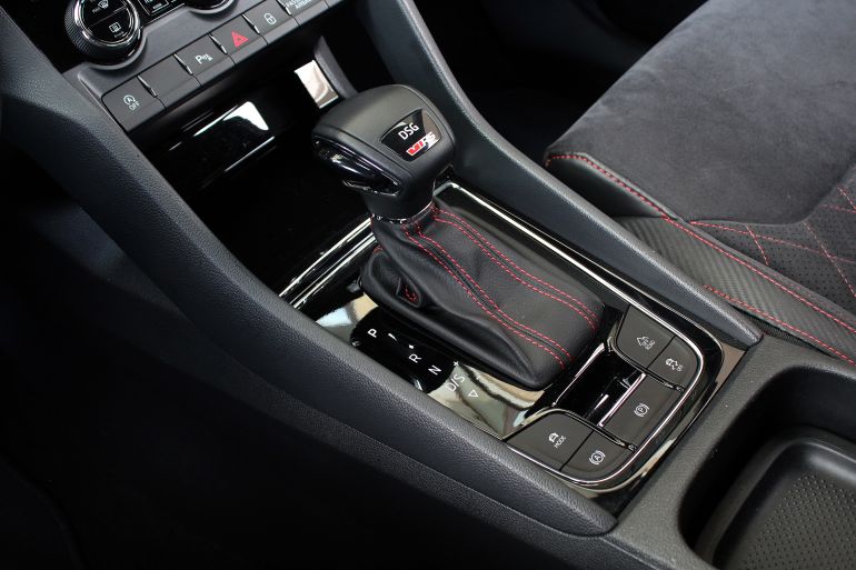 Vinnytsia, Ukraine; April 13, 2024. Modern Automatic Transmission in Car. Gear lever close up. Direct-shift gearbox. DSG automatic transmission. Multiple-shaft, automatic gearbox.; Shutterstock ID 2449682539; purchase_order: aj; job: ; client: ; other: