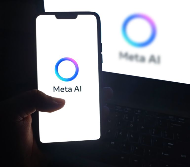 4.23, USA. Meta Launched Ai in Facebook and WhatsApp Chat, Editorial Tech Backdrop. Meta Ai technology concept background