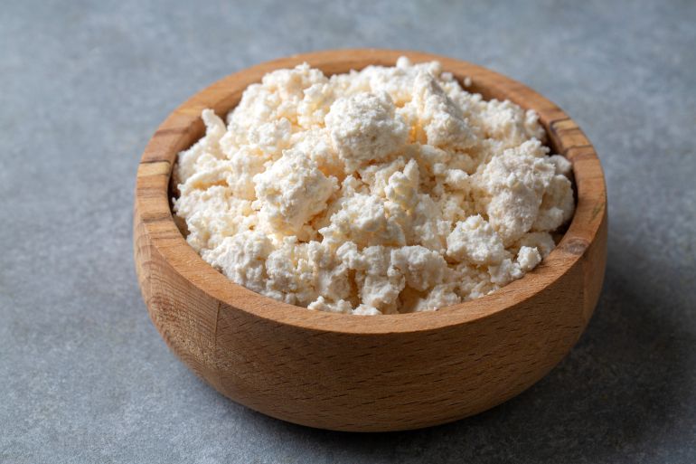 Cottage cheese is made from fresh pasteurized milk during the cheese-making process.