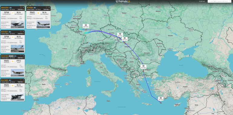 بيانات ملاحية لطائرات الشحن العسكري من ألمانيا باتجاه الشرق الأوسط (فلايت رادار)