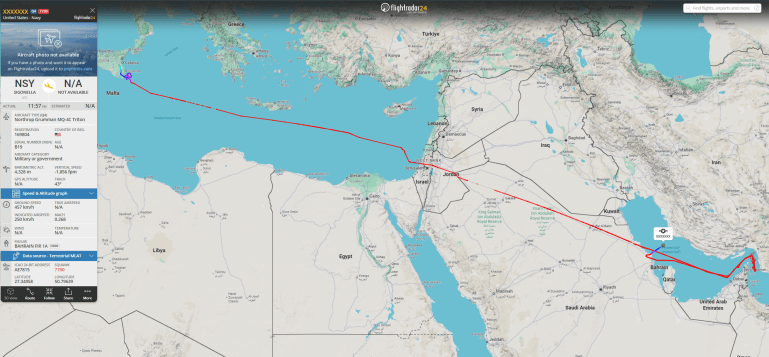 trytwn2-1776312003 طائرة استطلاع أمريكية تفعل رمز الطوارئ و تنخفض في الارتفاع فوق مياه الخليج (فلايت رادار)