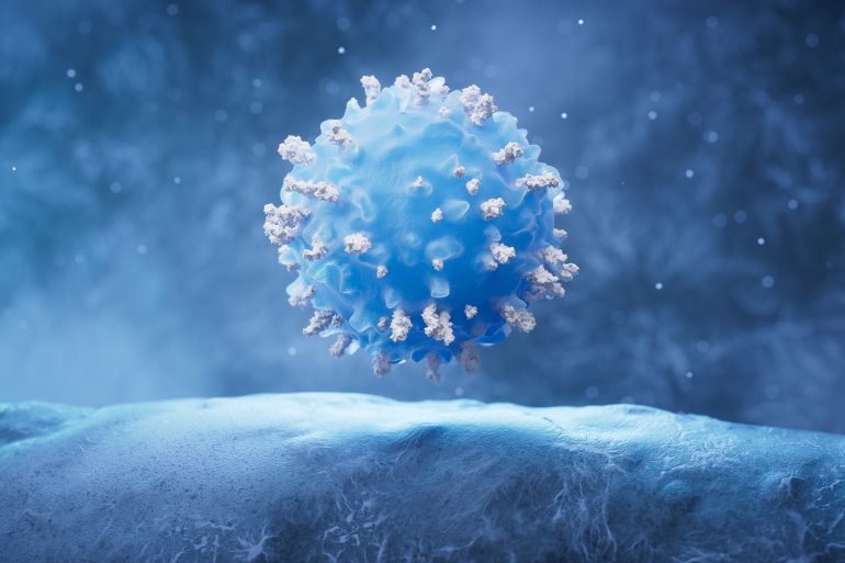 Lymphocytes and biological immune system, 3d rendering. 3D illustration.