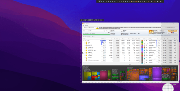 أداة "ويز تري" تعرضبيانات التخزين وحالة الاقراص وحجم الملفات التي تستغل مساحة القرص وأماكن تخزينها (الجزيرة)
