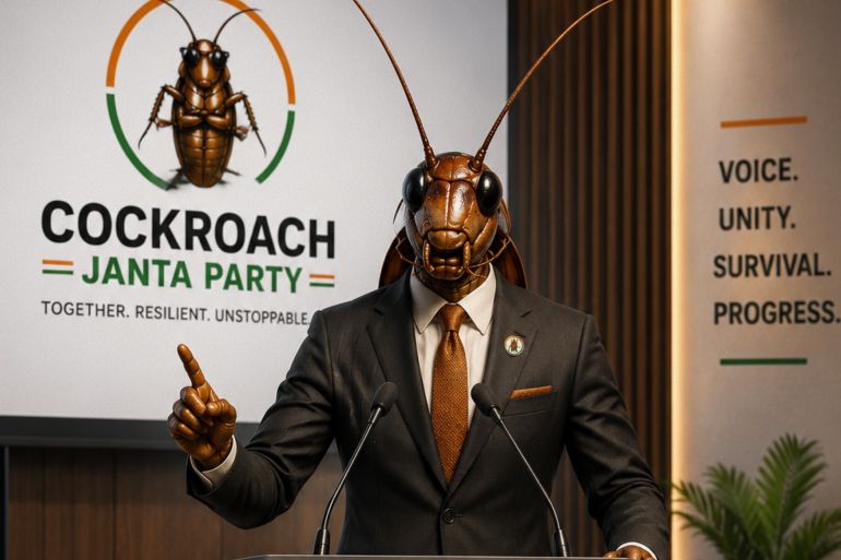 Cockroach Janta Party المصدر موقع الحزب الرسمي [Screengrab/cockroachjantaparty.org]