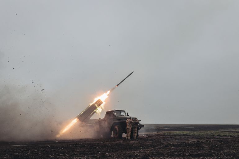 29466197 Ukrainian Army's grad missile vehicles on the Donetsk front