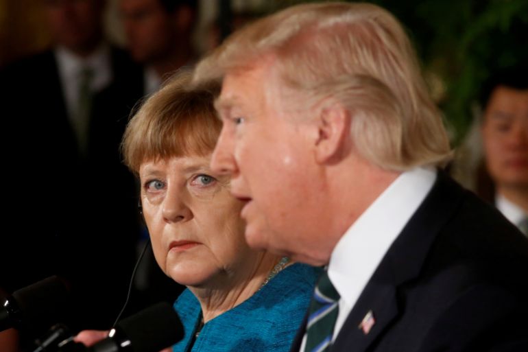 Germany's Chancellor Angela Merkel and U.S. President Donald Trump hold a joint news conference in the East Room of the White House in Washington, U.S., March 17, 2017. REUTERS/Jonathan Ernst TPX IMAGES OF THE DAY