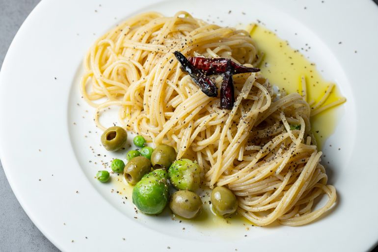 Oil pasta on a plate