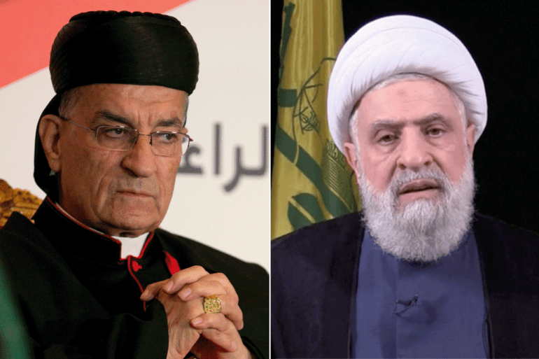 كومبو من اليمين نعيم القاسم ثم بشارة الراعي ونعيم القاسم Lebanon's Hezbollah new leader Sheikh Naim Qassem delivers a speech from an unknown location, October 30, 2024 in this still image from video. REUTERS TV/Al Manar TV via REUTERS THIS IMAGE HAS BEEN SUPPLIED BY A THIRD PARTY. MANDATORY CREDIT ثم Lebanese Maronite Patriarch Bechara Boutros Al-Rahi visits the Lebanese embassy in Riyadh, Saudi Arabia, November 13, 2017. REUTERS/Faisal Al Nasser