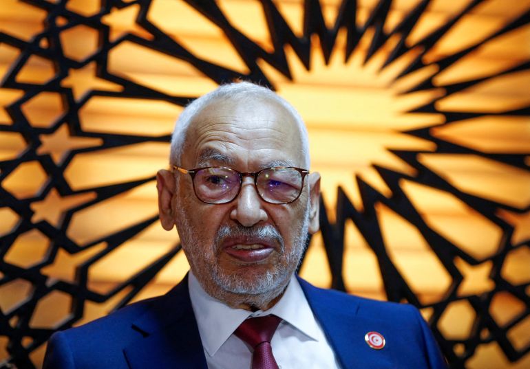 FILE PHOTO: Rached Ghannouchi, the head of Islamist Ennahda party and former speaker of the parliament, during an interview with Reuters at his office in Tunis, Tunisia, July 15, 2022. REUTERS/Zoubeir Souissi/File Photo