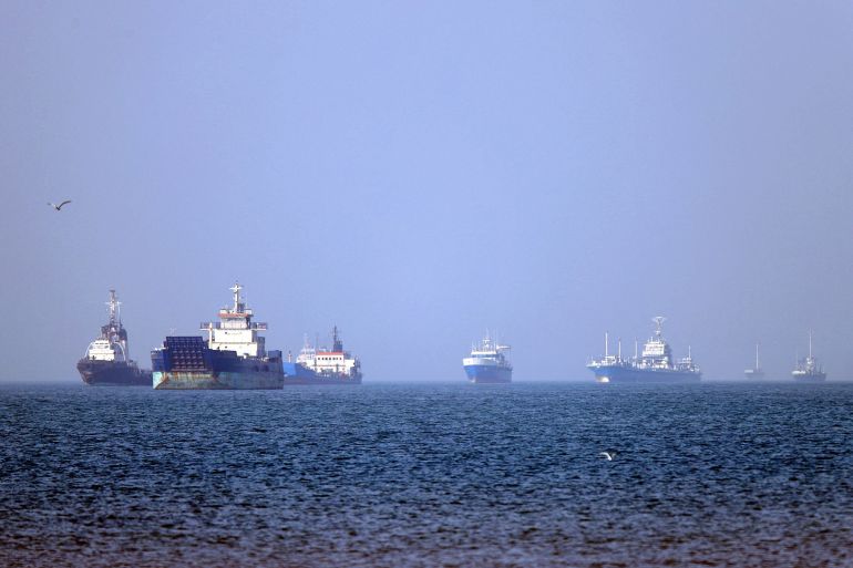 TOPSHOT - In this picture obtained from Iran's ISNA news agency on May 4, 2026, vessels are pictured anchored in the Strait of Hormuz off Bandar Abbas in southern Iran. Iran's Revolutionary Guards on May 4 denied that any commercial ships had crossed the Strait of Hormuz, after the US military earlier said two US-flagged merchant vessels had transited through the vital waterway. (Photo by Amirhossein KHORGOOEI / ISNA / AFP via Getty Images) /