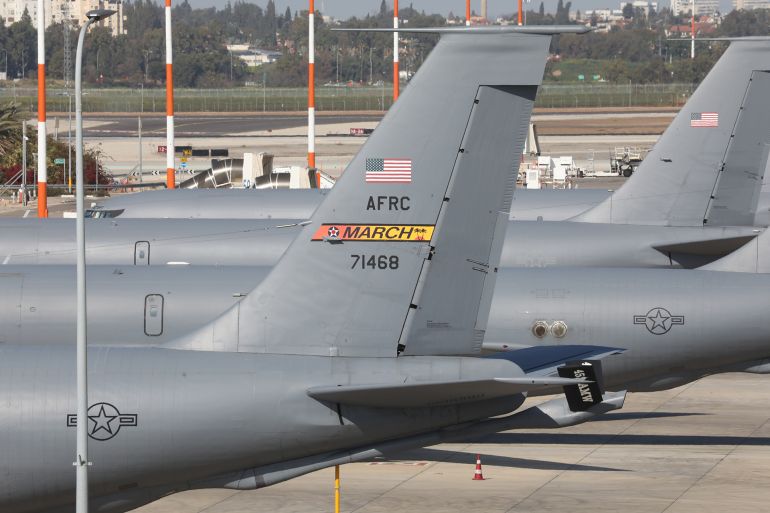 TEL AVIV, ISRAEL - FEBRUARY 25: U.S. military refueling aircraft are spotted at Ben Gurion Airport in Tel Aviv amid ongoing discussions over a possible U.S. strike on Iran in Tel Aviv, Israel on February 25, 2026. (Photo by Gideon Markowicz/Anadolu via Getty Images)