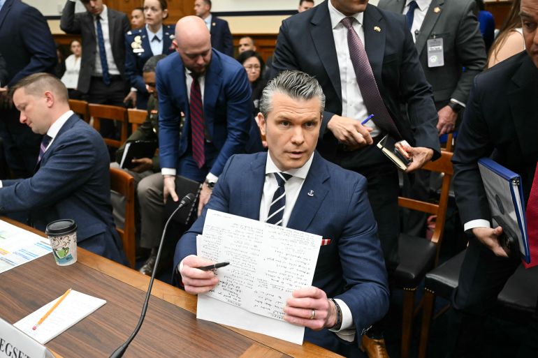 afp_69f2c10106c5-1777516801 US Secretary of Defense Pete Hegseth, prepares for a recess during a US House Armed Services Committee hearing titled "Department of Defense FY2027 Budget Request," on Capitol Hill on April 29, 2026.