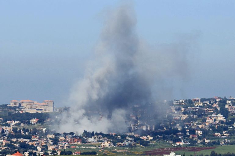 Smoke rises from the site of an Israeli airstrike that targeted the southern Lebanese village of Mayfadoun in the Nabatieh district on May 2, 2026.