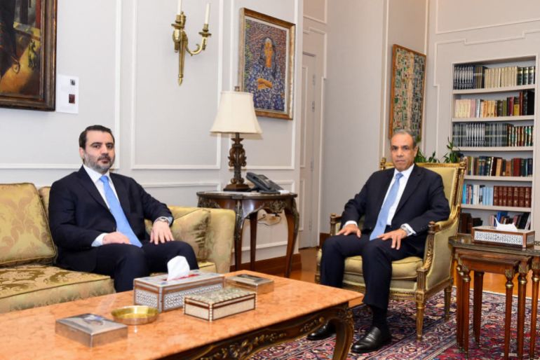 A handout picture released by Egypt’s Foreign Ministry on May 3, 2026 shows Egyptian Foreign Minister Badr Abdelaty, meeting with his Syrian counterpart Asaad Al-Shaibani in the new administrative capital of Cairo. (Photo by Egyptian Foreign Ministry / AFP) / RESTRICTED TO EDITORIAL USE - MANDATORY CREDIT "AFP PHOTO / EGYPTIAN FOREIGN MINIISTRY" - HANDOUT - NO MARKETING NO ADVERTISING CAMPAIGNS - DISTRIBUTED AS A SERVICE TO CLIENTS