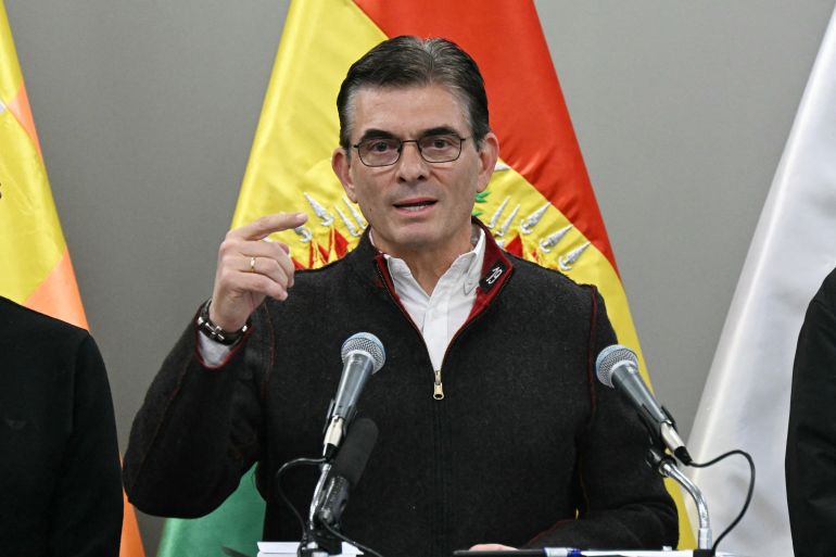 Bolivia's Presidente Rodrigo Paz gestures as he speaks during a press conference at Palacio Quemado in La Paz on May 20, 2026.