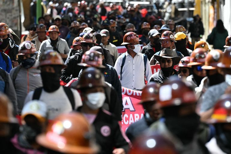 Protesters take part in a march organized by the Bolivian Workers' Center (COB), calling for the resignation of President Rodrigo Paz, in La Paz on May 21, 2026. (AFP)