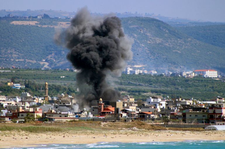 Smoke rises following an Israeli airstrike on the Rashidieh Palestinian refugee camp in the Tyre district of southern Lebanon on May 25, 2026.