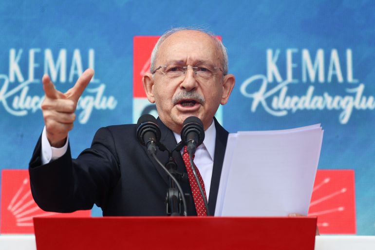 Turkey's main opposition CHP party's court-installed leader, Kemal Kilicdaroglu delivers a speech at the party's headquarters in Ankara on May 30, 2026.