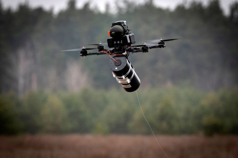 ap26119762228701-1779784037 FILE - A Ukrainian made FPV fibre optic drone flies at a military market place at an undisclosed location in the Kyiv region, Ukraine, Jan. 29, 2025. (AP Photo/Efrem Lukatsky, File)