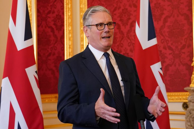 FILE - Britain's Prime Minister Keir Starmer speaks as he hosts representatives of the Civil Nuclear industry at a reception at Lancaster House in London, Monday, Sept. 15, 2025 to mark the announcement of a new UK-US partnership on nuclear.(AP Photo/Alberto Pezzali, Pool, File)