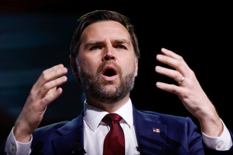 Vice President JD Vance speaks during a Turning Point USA event at Akins Ford Arena at the Classic Center in Athens, Ga., Tuesday, April 14, 2026. (Chip Somodevilla/Pool via AP)